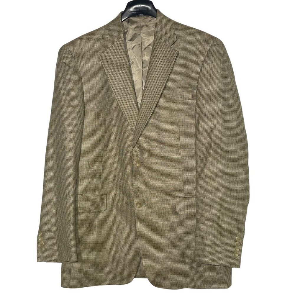 Austin Reed Small Checked 2 Button Blazer Tan Cream Sz 41L Made in USA